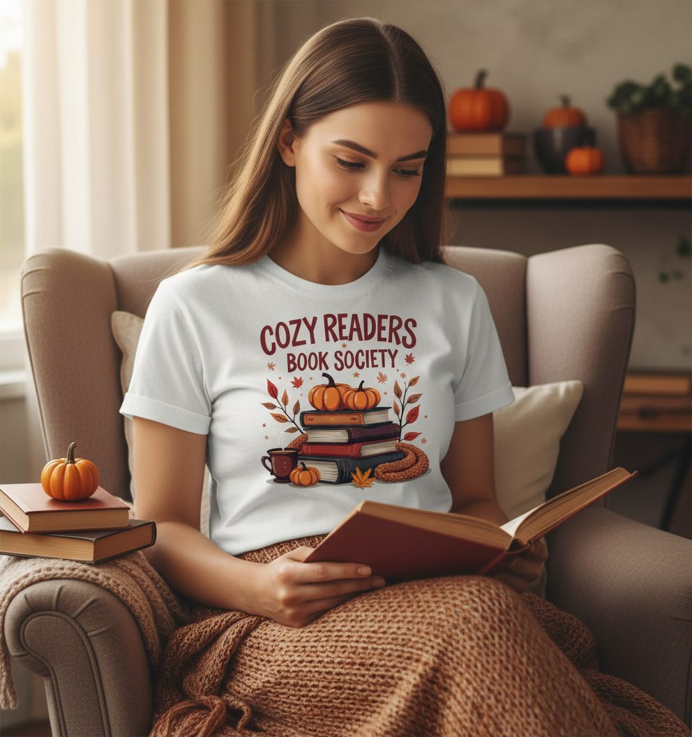Cozy Readers Book Society reading T-Shirt White lifestyle mockup