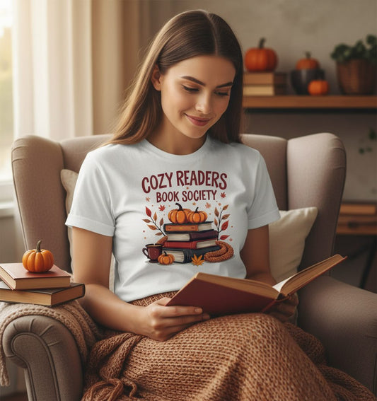 Cozy Readers Book Society reading T-Shirt White lifestyle mockup