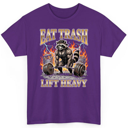 Eat Trash Lift Heavy weightlifting raccoon T-Shirt Purple product mockup