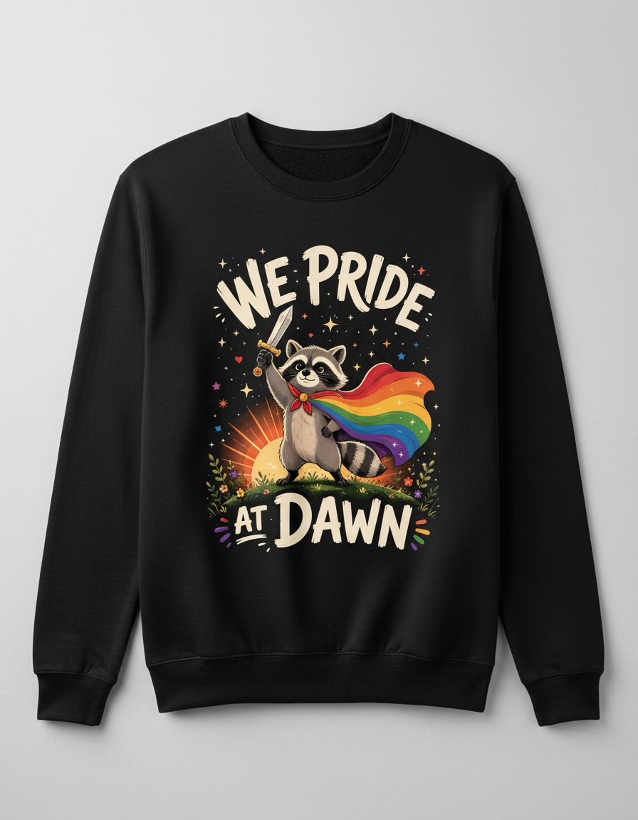 We Pride at Dawn Lgbtq Raccoon Sweatshirt - product mockup - Black