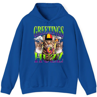 Greetings HUZZ Funny Cat Hoodie - product mockup - Royal