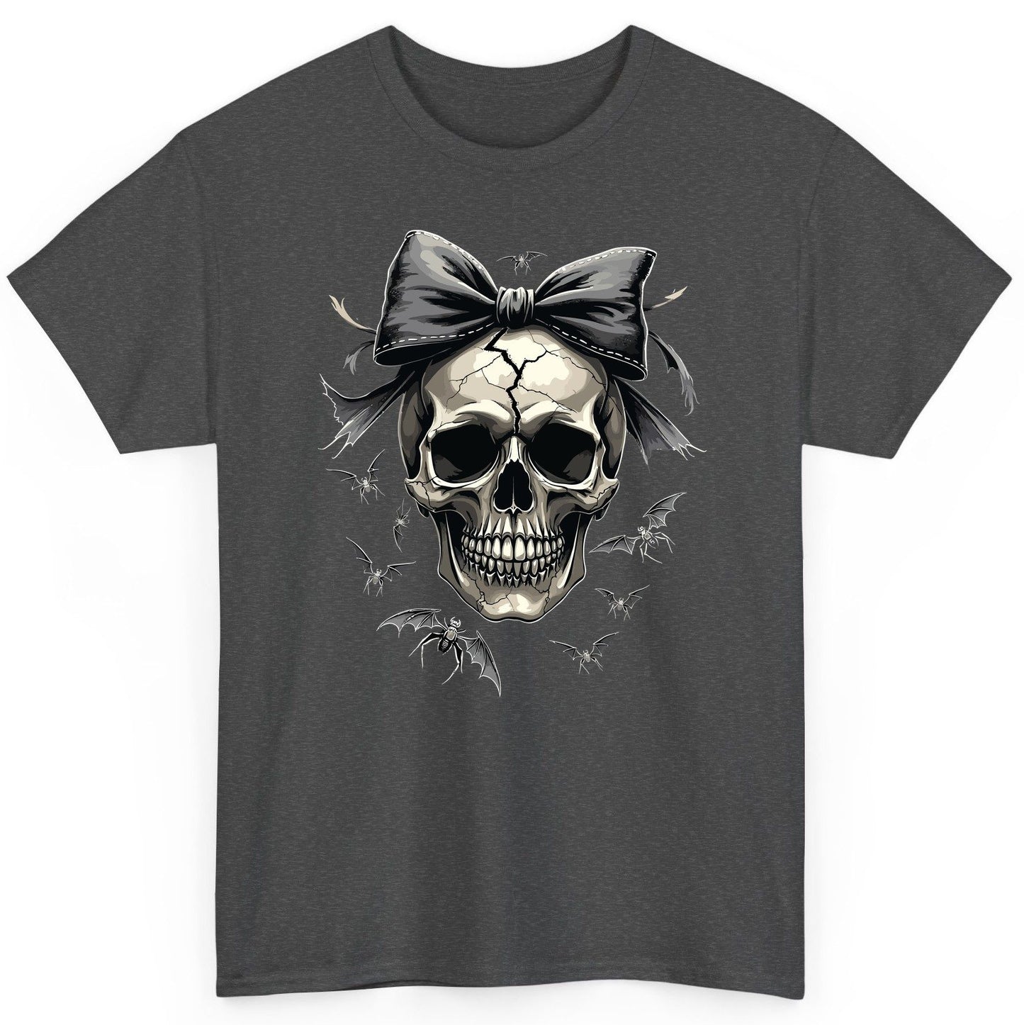 Gothic Skull with Bow gothic skull T-Shirt Dark Heather product mockup