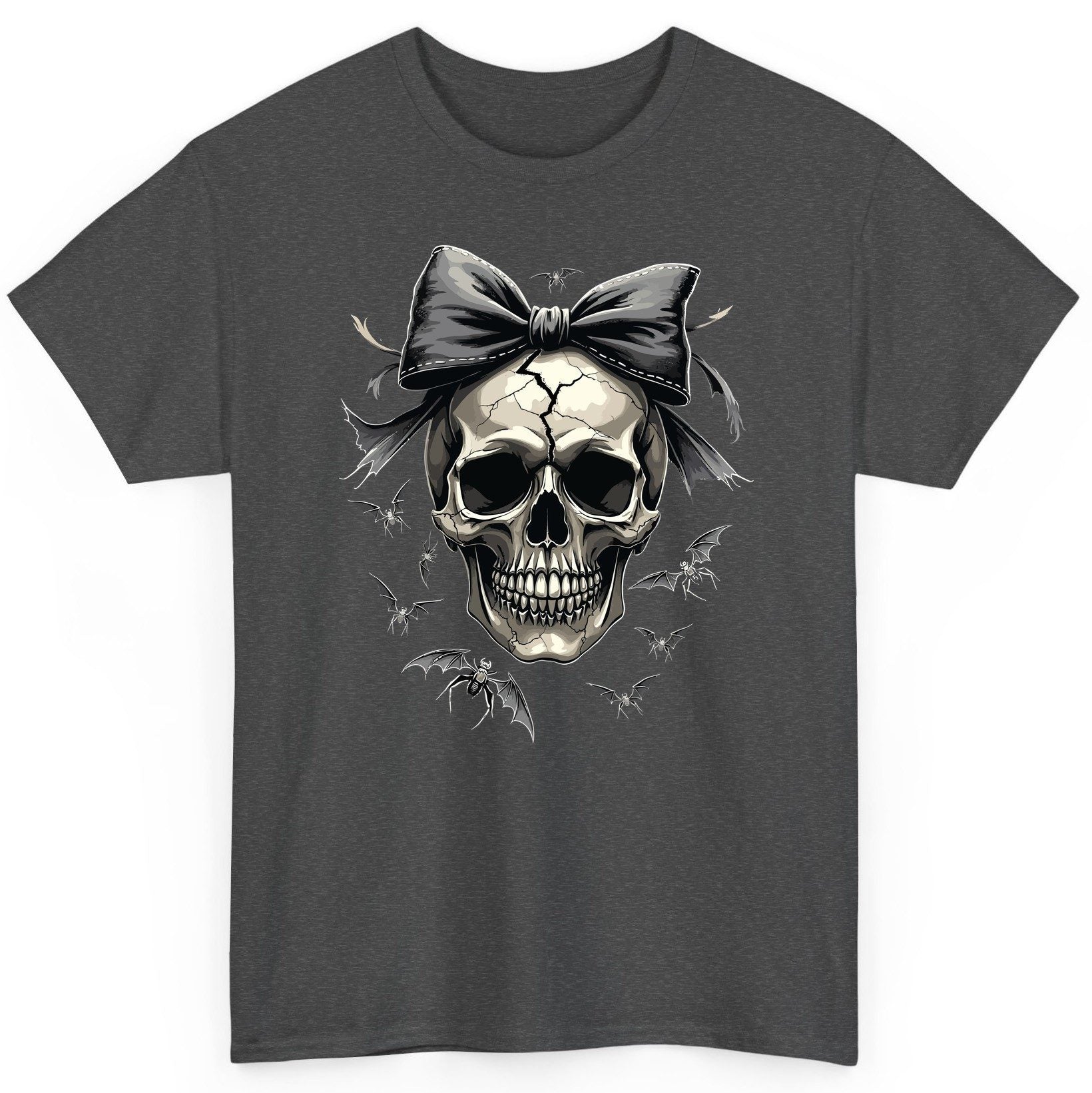Gothic Skull with Bow gothic skull T-Shirt Dark Heather product mockup