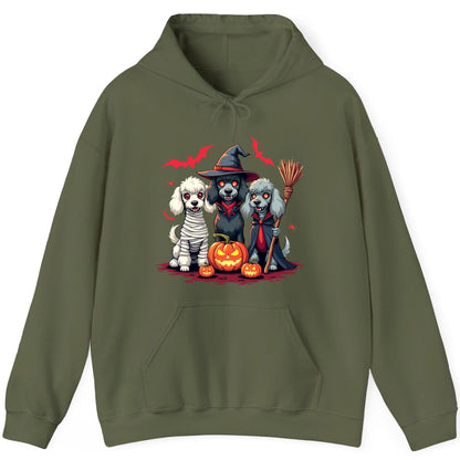 Spooky Poodle Trio Halloween dogs Hoodie Military Green product mockup