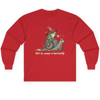 Off to Cause a Kerfuffle wizard frog Long Sleeve Tee Red product mockup