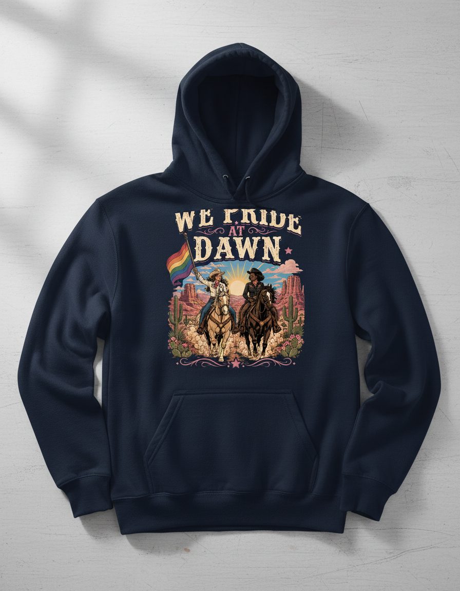 We Pride at Dawn Retro Lgbtq Hoodie - product mockup - Navy