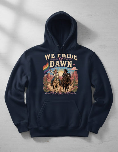 We Pride at Dawn Retro Lgbtq Hoodie - product mockup - Navy