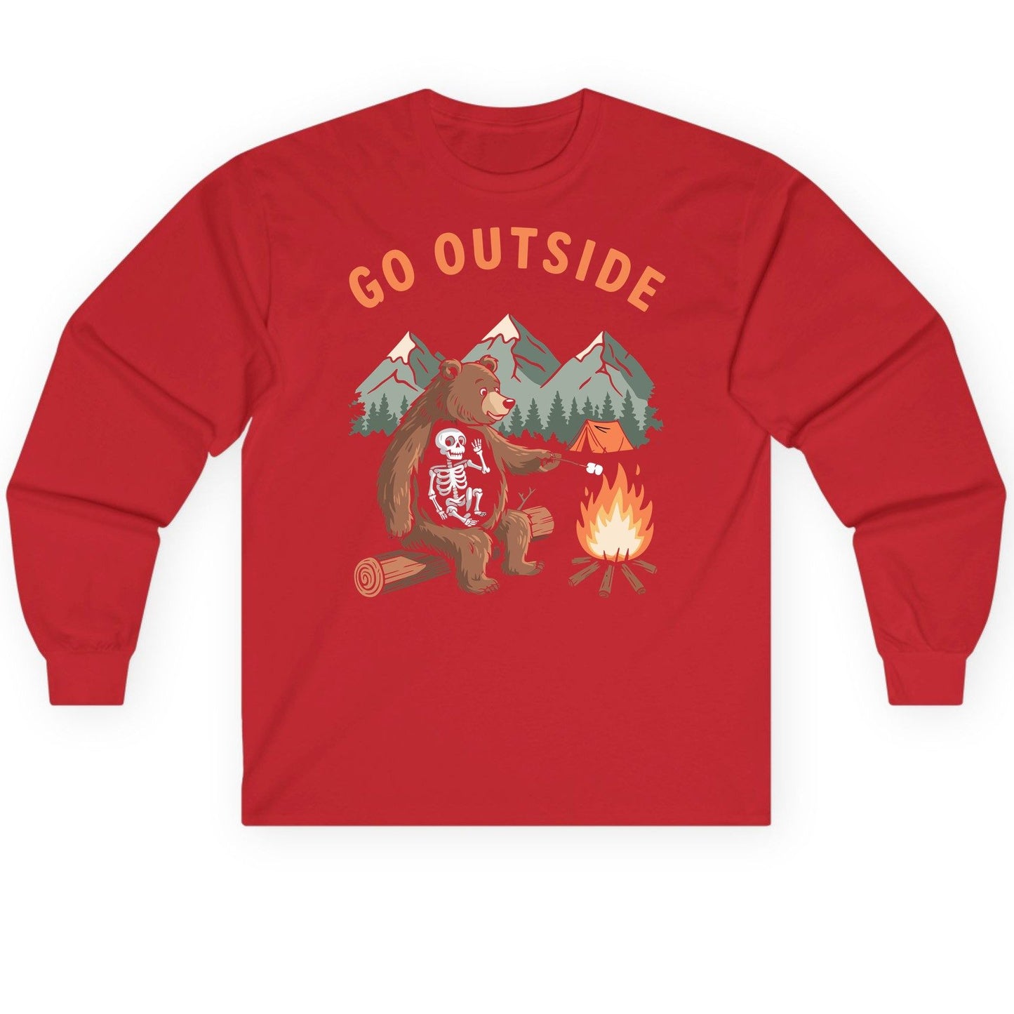 Go Outside funny bear Long Sleeve Tee Red product mockup
