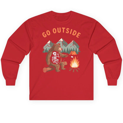 Go Outside funny bear Long Sleeve Tee Red product mockup