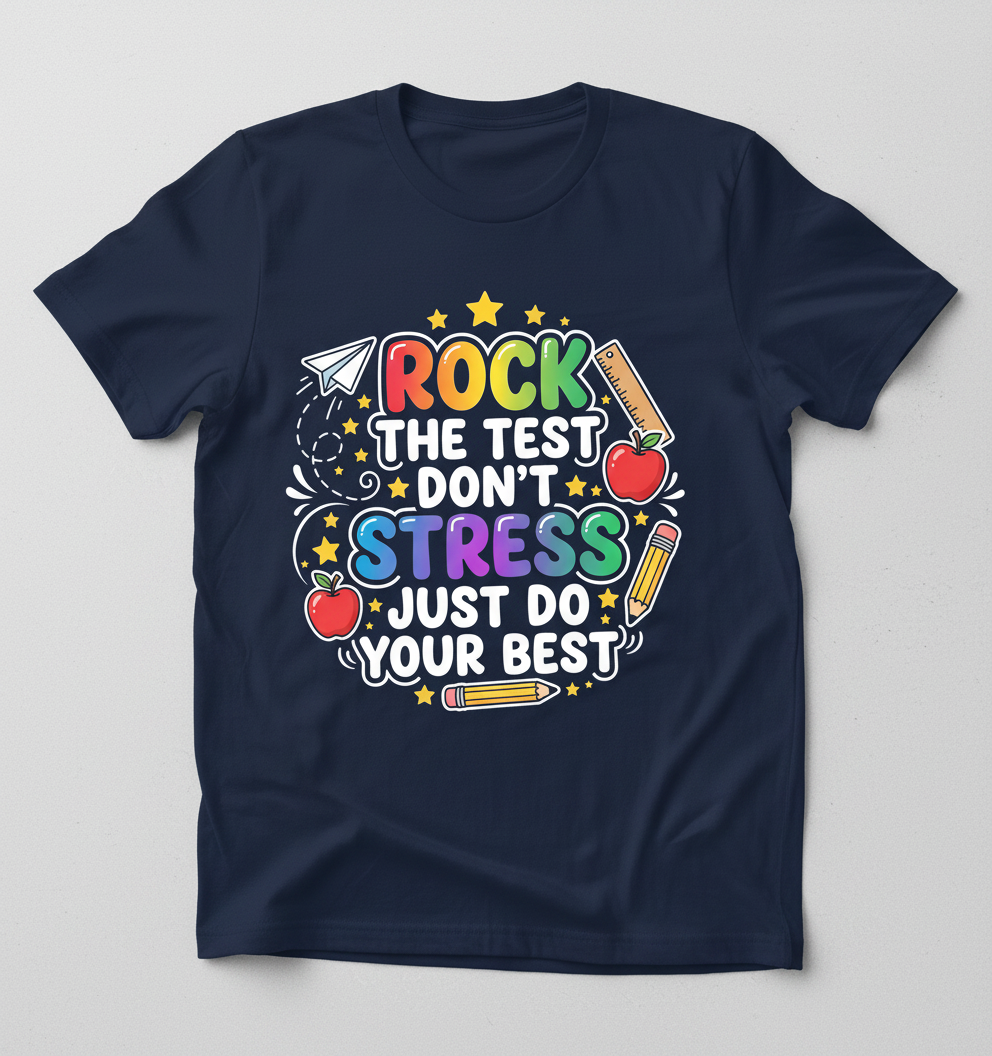 Rock The Test Don't Stress Just Do Your Best Motivational Design T-Shirt - Navy
