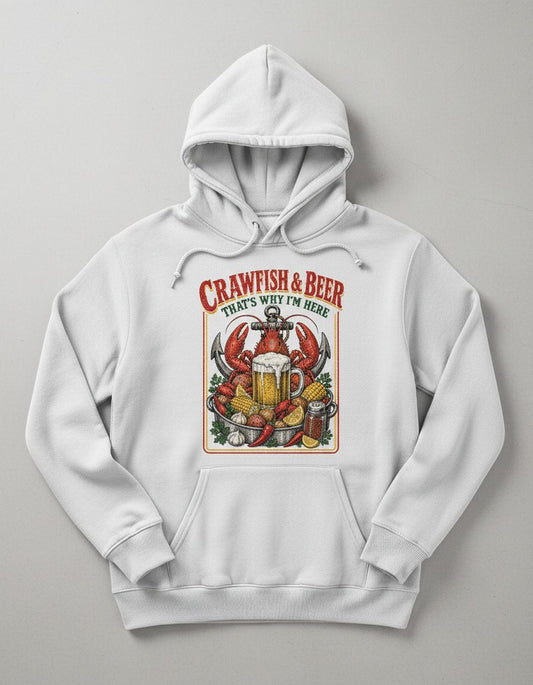 Crawfish & Beer That's Why I'm Here Retro Boil Hoodie - product mockup - White