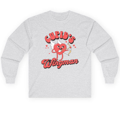 Cupid's Wingman Valentine's Day Long Sleeve Tee Ash product mockup