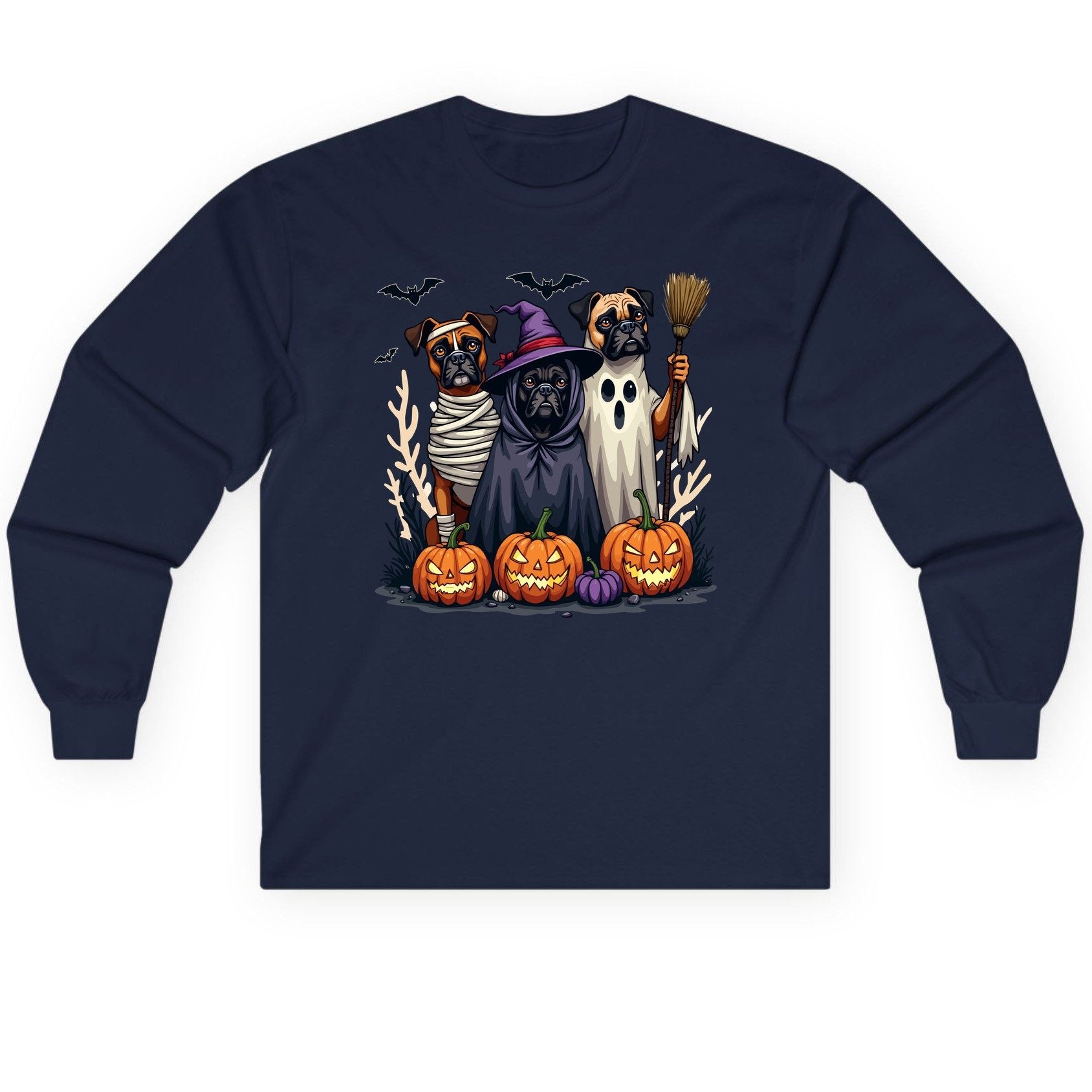Halloween Dogs in Costume Halloween dogs Long Sleeve Tee Navy product mockup