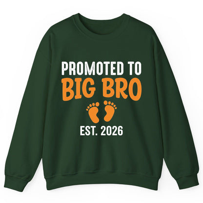 Promoted TO BIG BRO EST 2026 Pregnancy Announcement Sweatshirt - product mockup - Forest Green