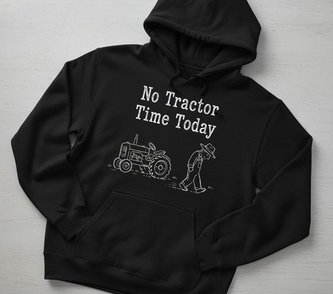 No Tractor Time Today Funny Farming Hoodie - product mockup - Black
