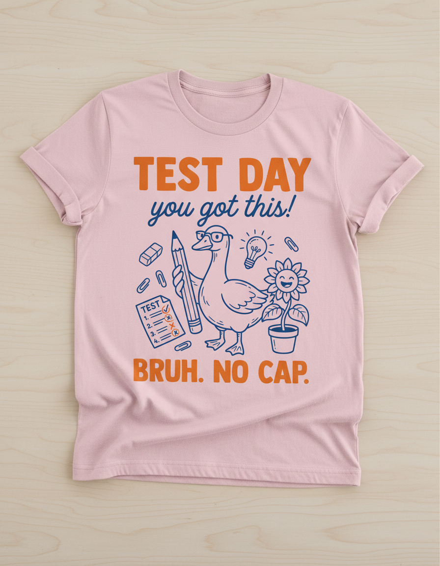 Funny Duck Test Day Encouragement Bruh No Cap T-Shirt - Light Pink