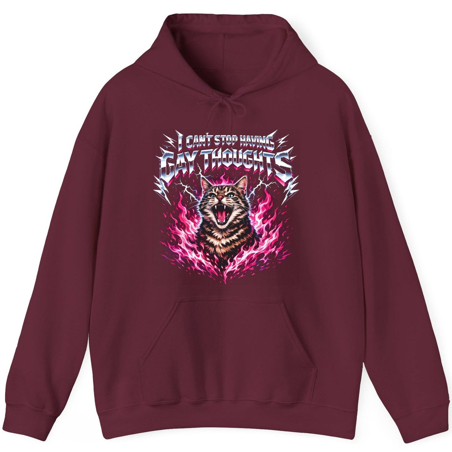 I Can't Stop Having Gay Thoughts cat Hoodie Maroon product mockup