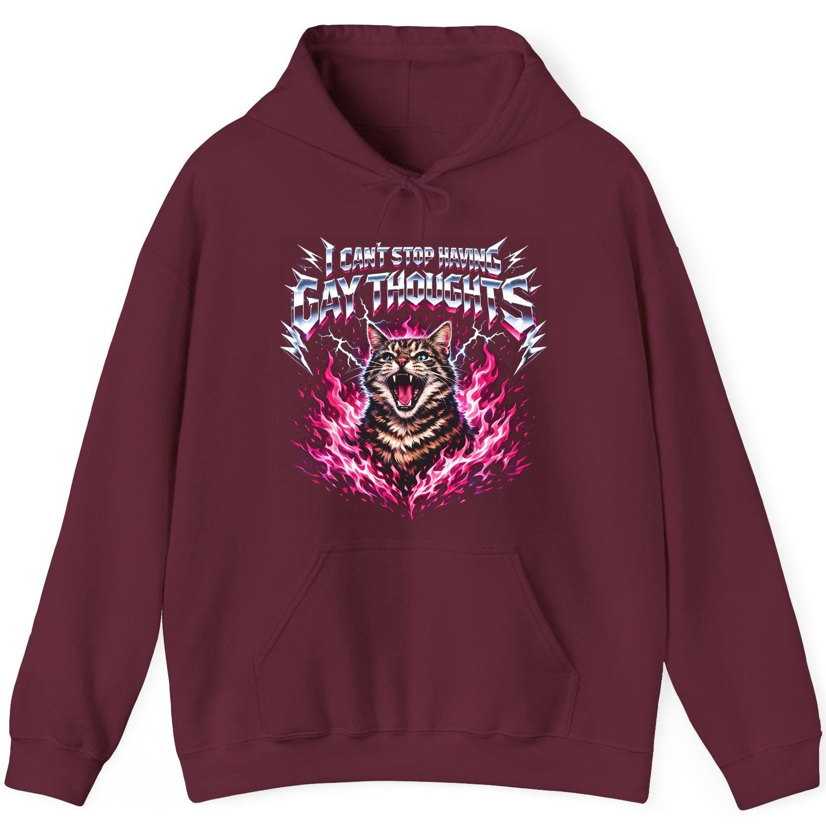 I Can't Stop Having Gay Thoughts cat Hoodie Maroon product mockup