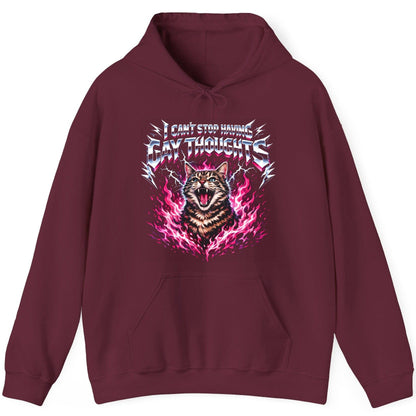 I Can't Stop Having Gay Thoughts cat Hoodie Maroon product mockup