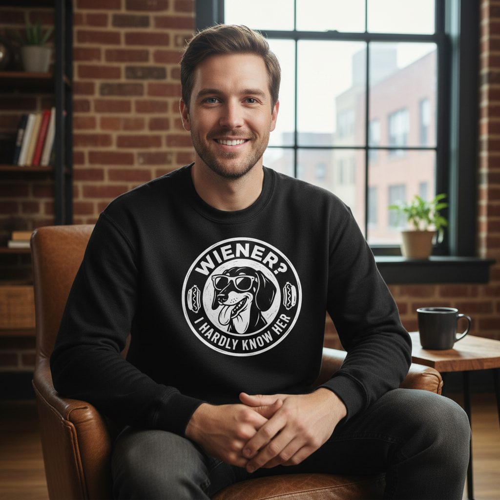 Wiener I Hardly Know Her dachshund Sweatshirt Black lifestyle mockup