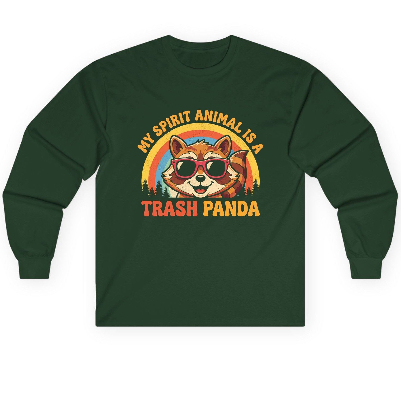 My Spirit Animal Is a Trash Panda raccoon Long Sleeve Tee Forest Green product mockup