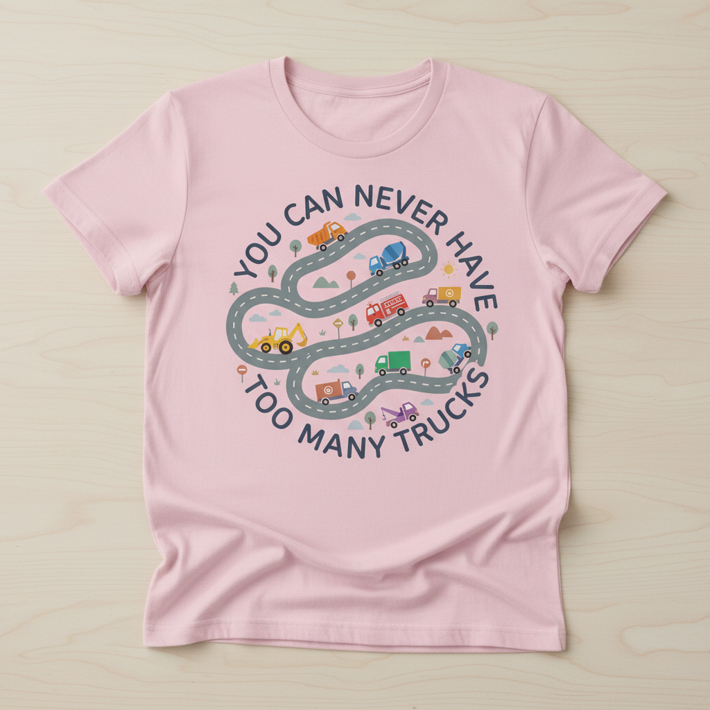 You Can Never Have Too Many Trucks Cartoon Design T-Shirt - Light Pink