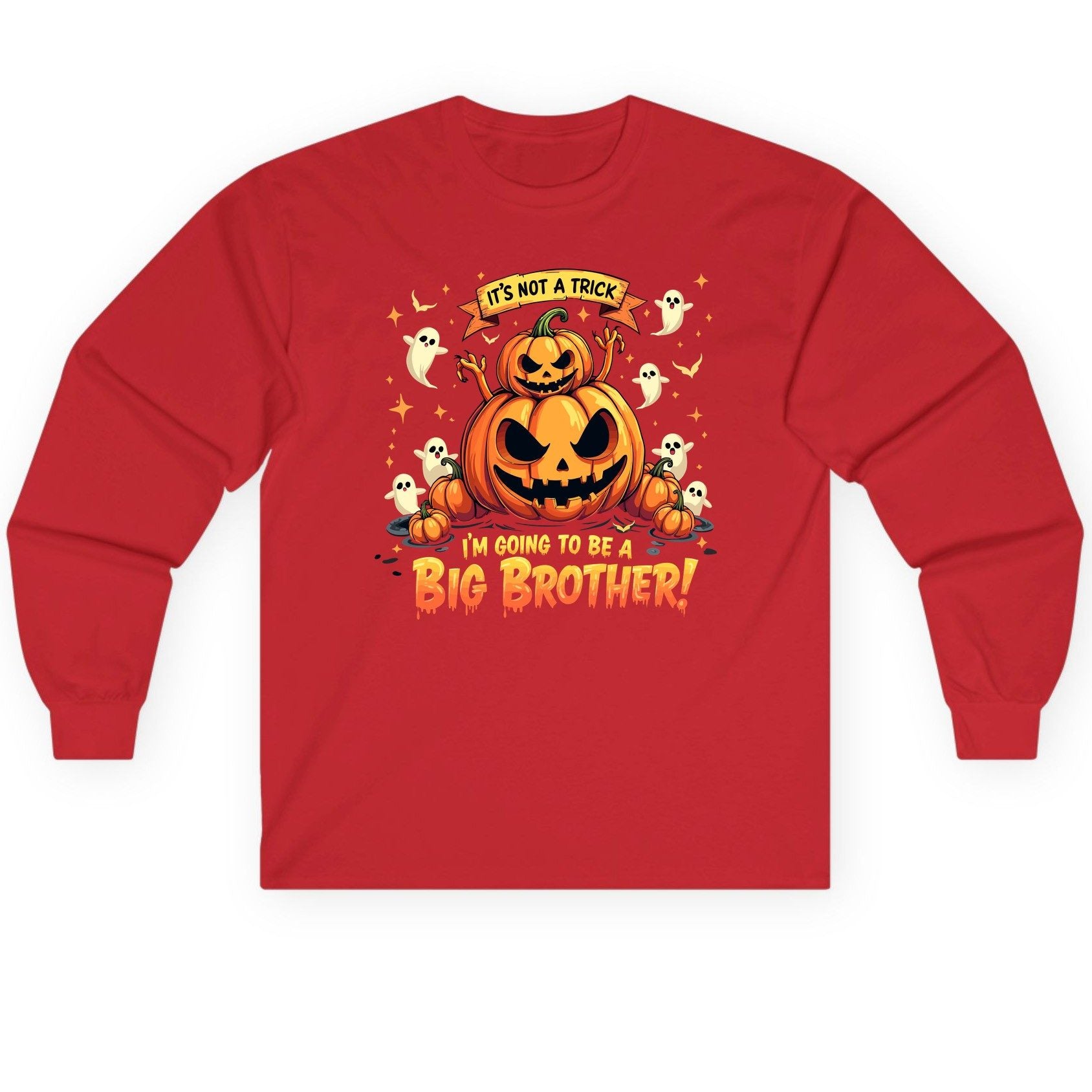 It's Not a Trick I'm Going to Be a Big Brother! Halloween big brother announcement Long Sleeve Tee Red product mockup