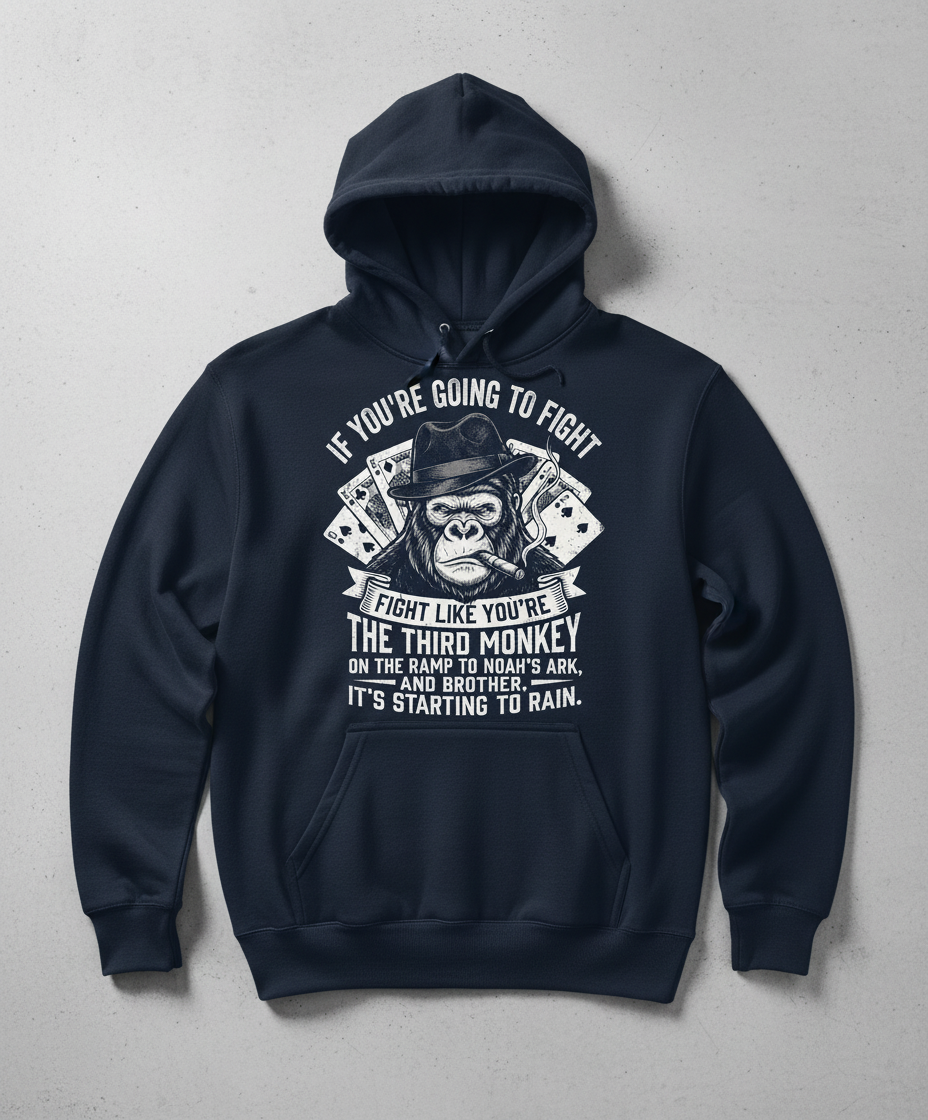 Third Monkey on Noah's Ark Fighting Gorilla Quote Hoodie - Navy