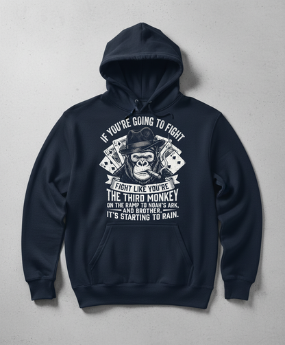 Third Monkey on Noah's Ark Fighting Gorilla Quote Hoodie - Navy