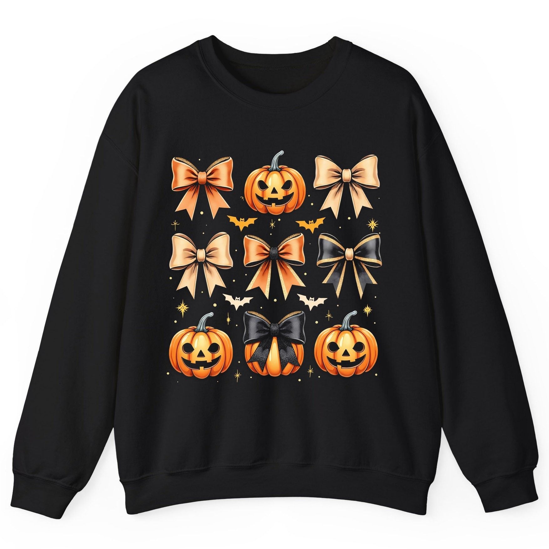 Cute Halloween Pumpkins and Bows Halloween Sweatshirt Black product mockup
