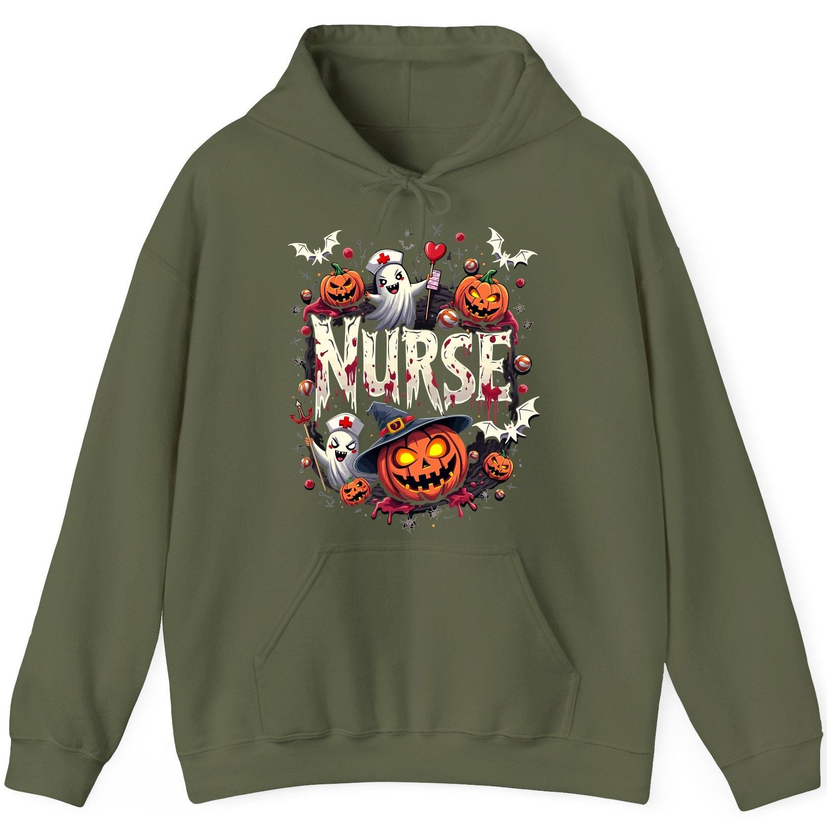 Nurse Halloween nurse Hoodie Military Green product mockup