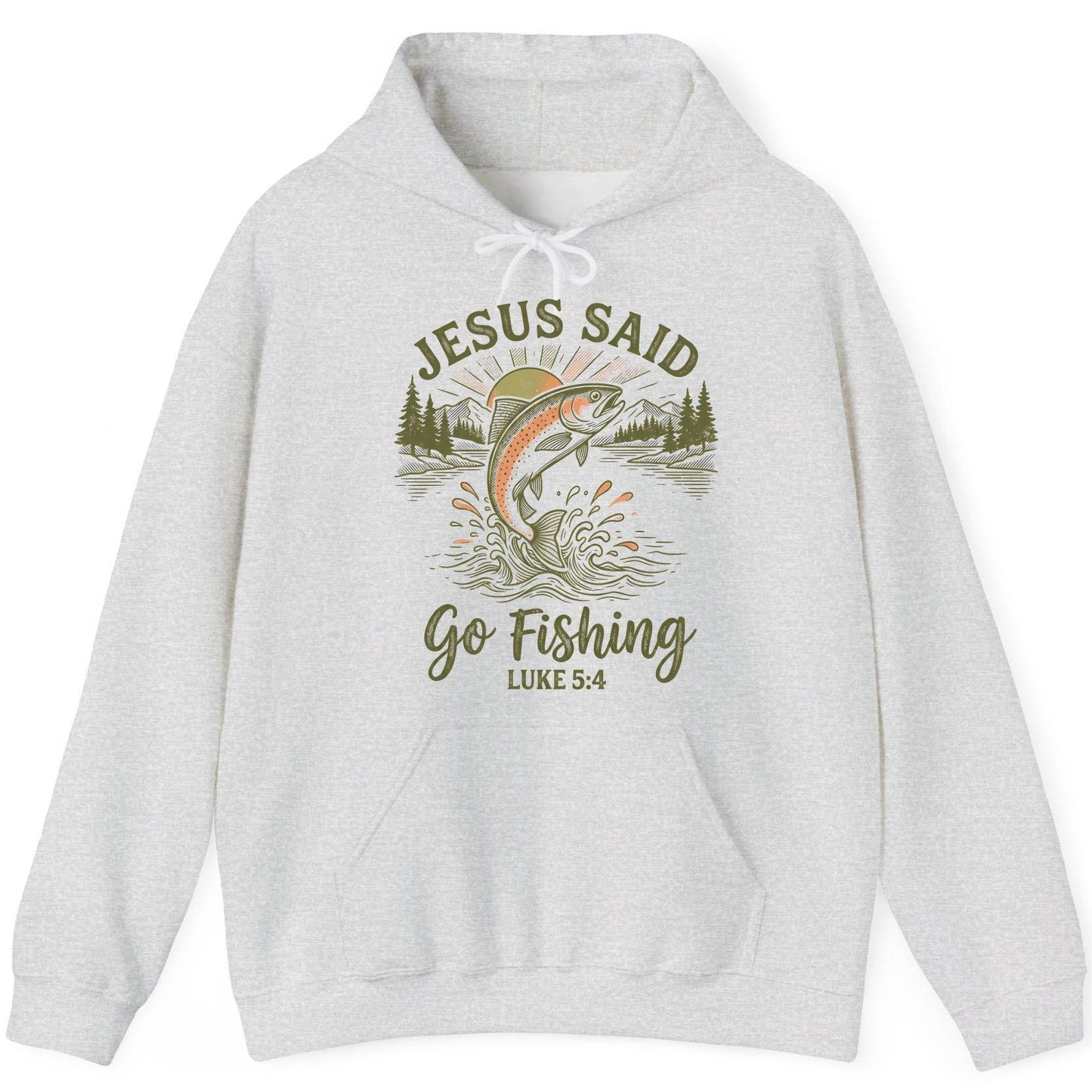 JESUS SAID Go Fishing LUKE 5 4 Vintage Christian Hoodie - product mockup - Ash