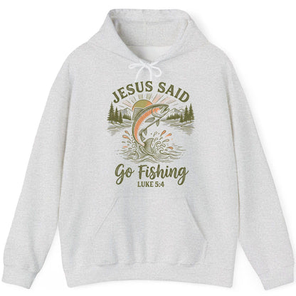 JESUS SAID Go Fishing LUKE 5 4 Vintage Christian Hoodie - product mockup - Ash