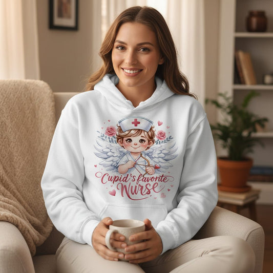 Cupid's Favorite Nurse cupid nurse Hoodie White lifestyle mockup