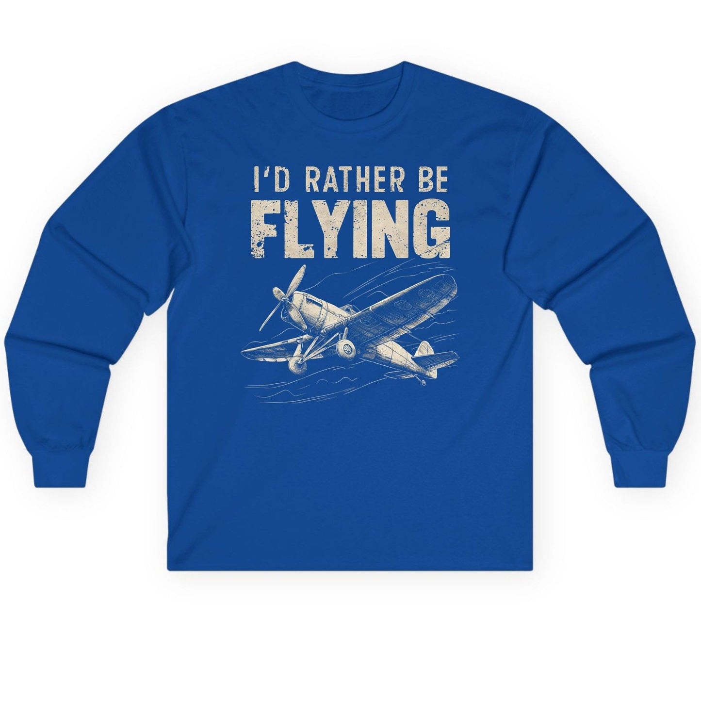 I'd Rather Be Flying vintage propeller plane Long Sleeve Tee Royal product mockup
