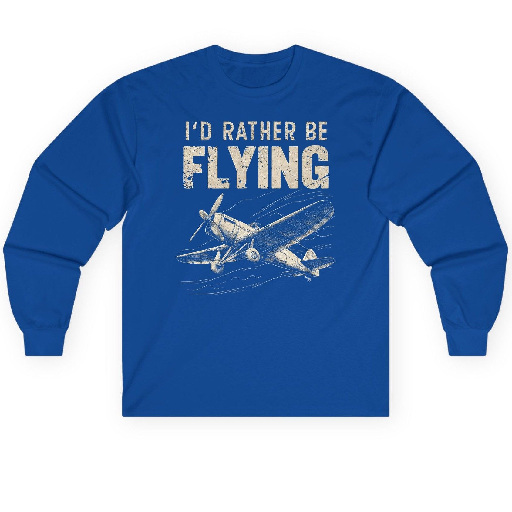 I'd Rather Be Flying vintage propeller plane Long Sleeve Tee Royal product mockup