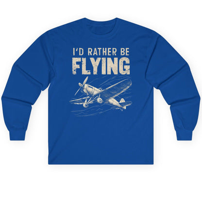 I'd Rather Be Flying vintage propeller plane Long Sleeve Tee Royal product mockup