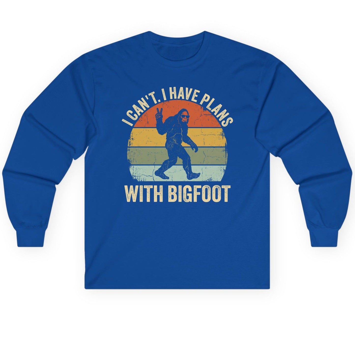 I Can't I Have Plans with Bigfoot bigfoot Long Sleeve Tee Royal product mockup