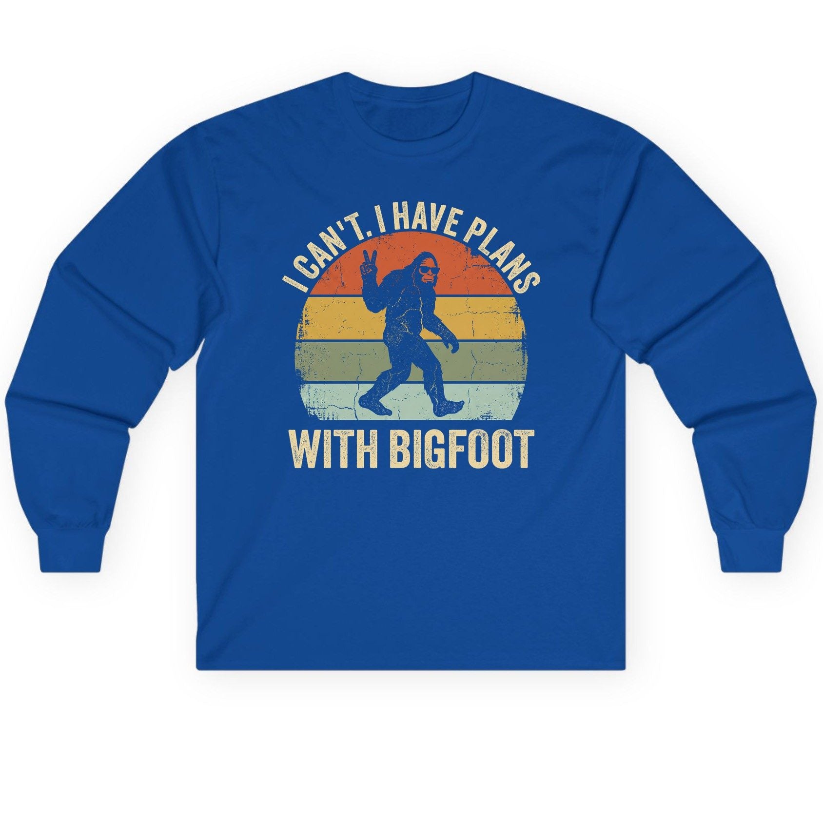 I Can't I Have Plans with Bigfoot bigfoot Long Sleeve Tee Royal product mockup