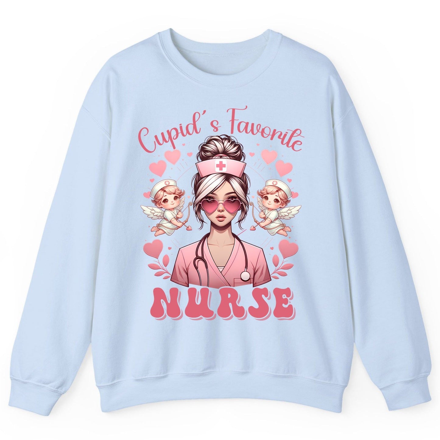 Cupid's Favorite Nurse nurse Sweatshirt Light Blue product mockup