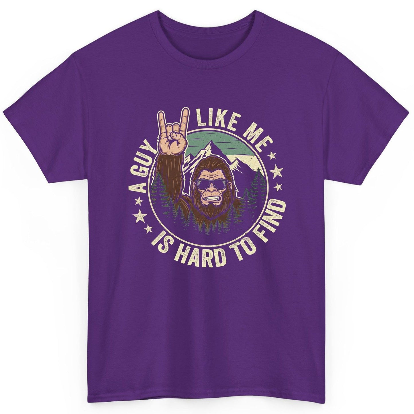 A Guy Like Me Is Hard to Find bigfoot T-Shirt Purple product mockup