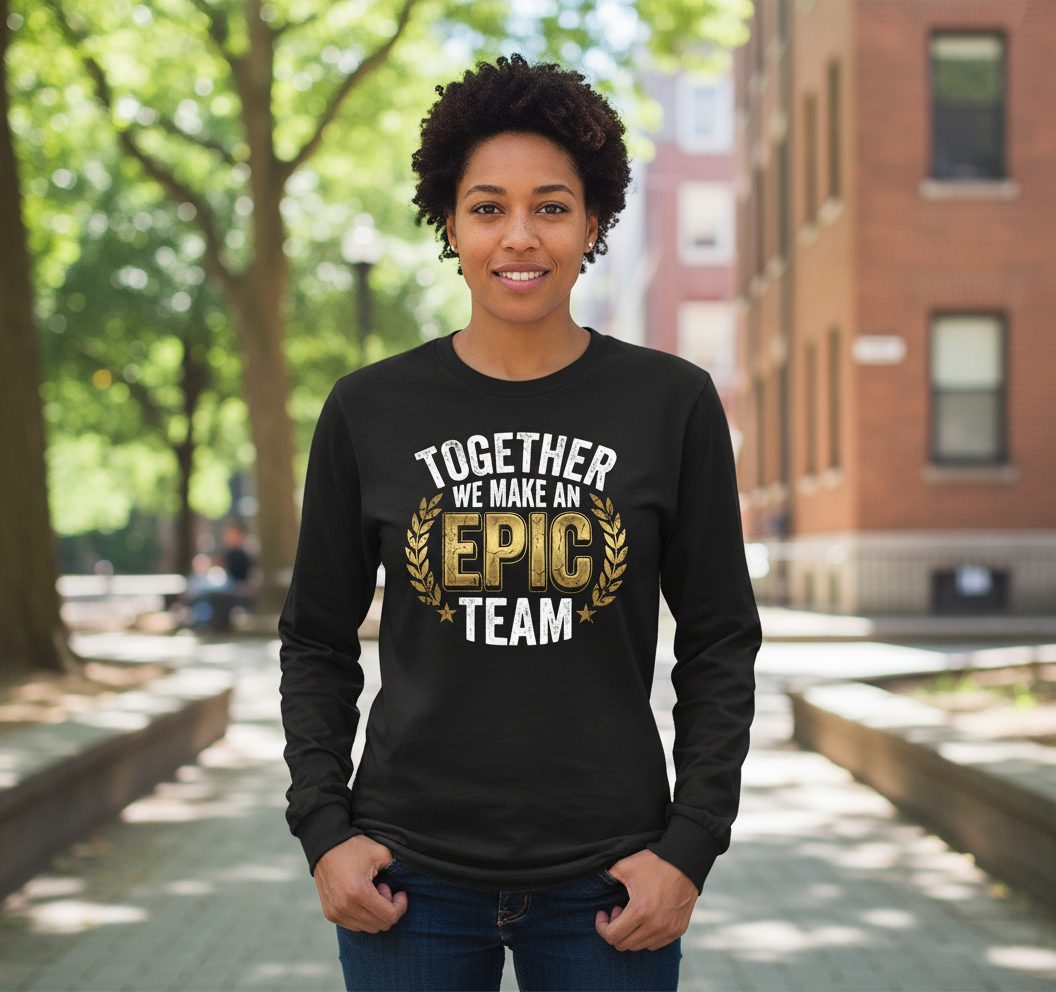 Together We Make an Epic Team teamwork Long Sleeve Tee Black lifestyle mockup