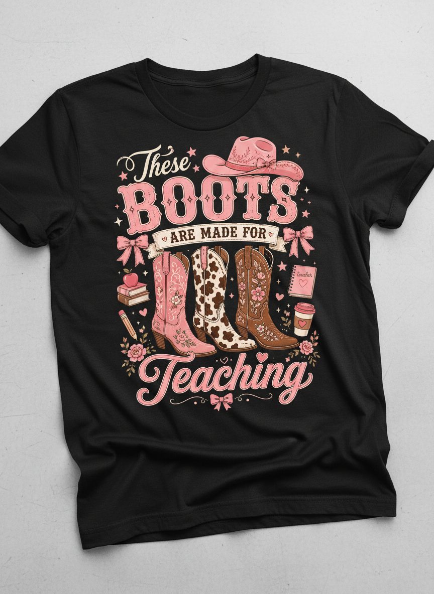 These Boots Are Made for Teaching Teacher T-Shirt - product mockup - Black