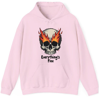 Everything's Fine flaming skull Hoodie Light Pink product mockup