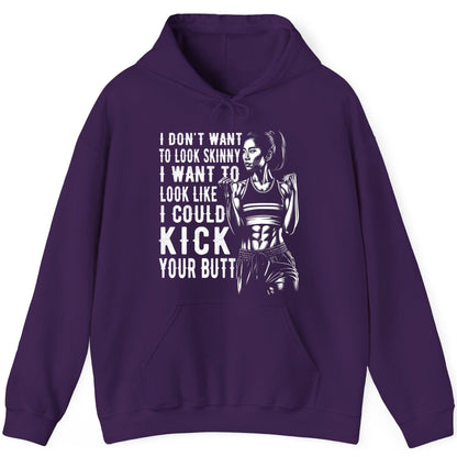 I Don't Want to Look Skinny I Want to Look Like I Could Kick Your Butt women's fitness Hoodie Purple product mockup