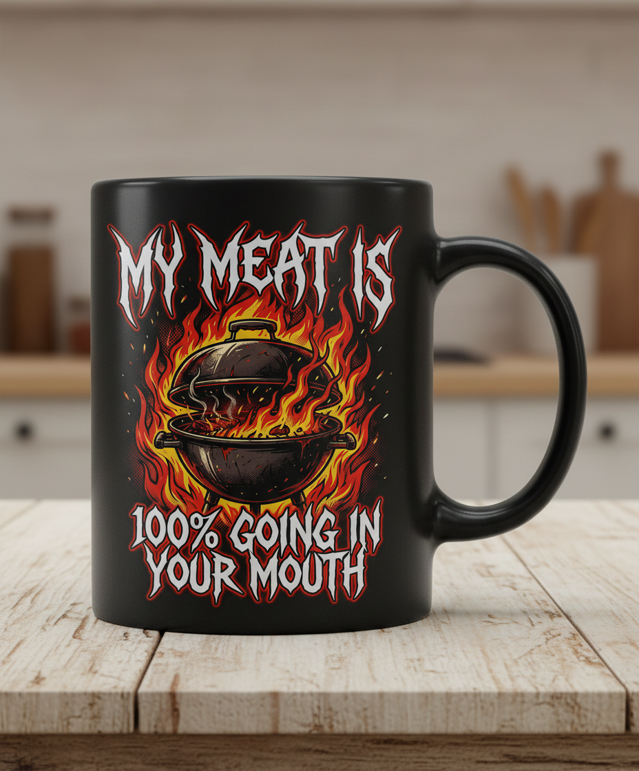 My Meat Is 100% Going In Your Mouth Funny BBQ Grill Design Black Mug - Black