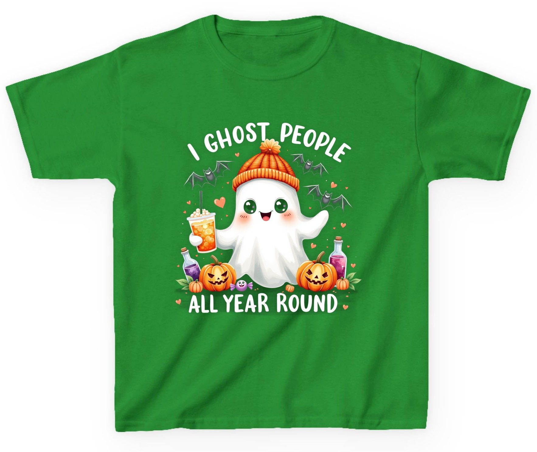 I Ghost People All Year Round cute ghost Youth T-Shirt Irish Green product mockup