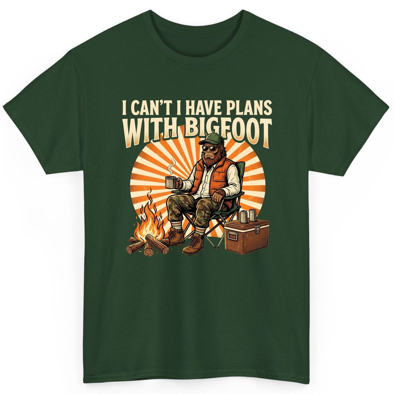 I Can't I Have Plans with Bigfoot bigfoot T-Shirt Forest Green product mockup