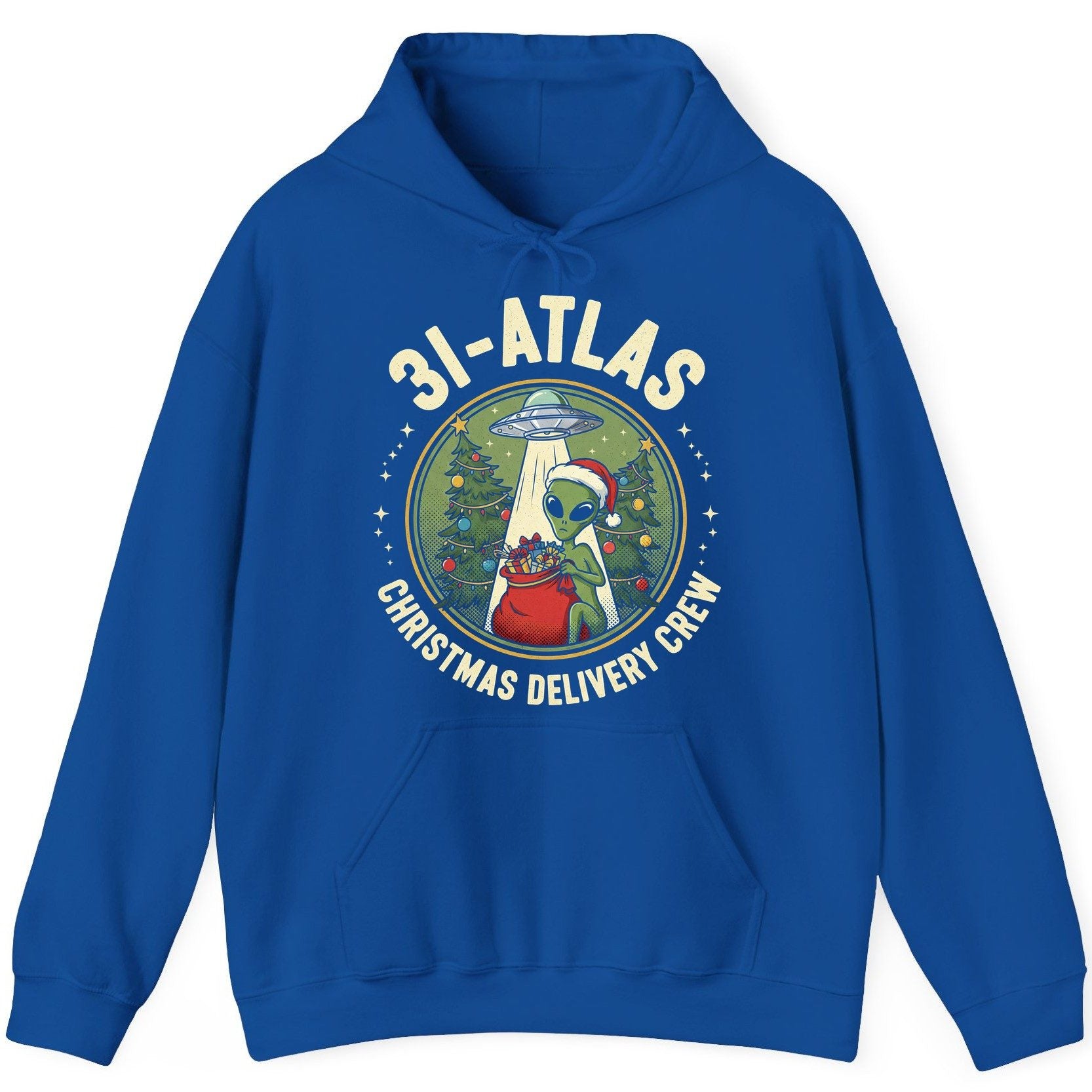31-Atlas Christmas Delivery Crew alien Christmas Hoodie Royal product mockup