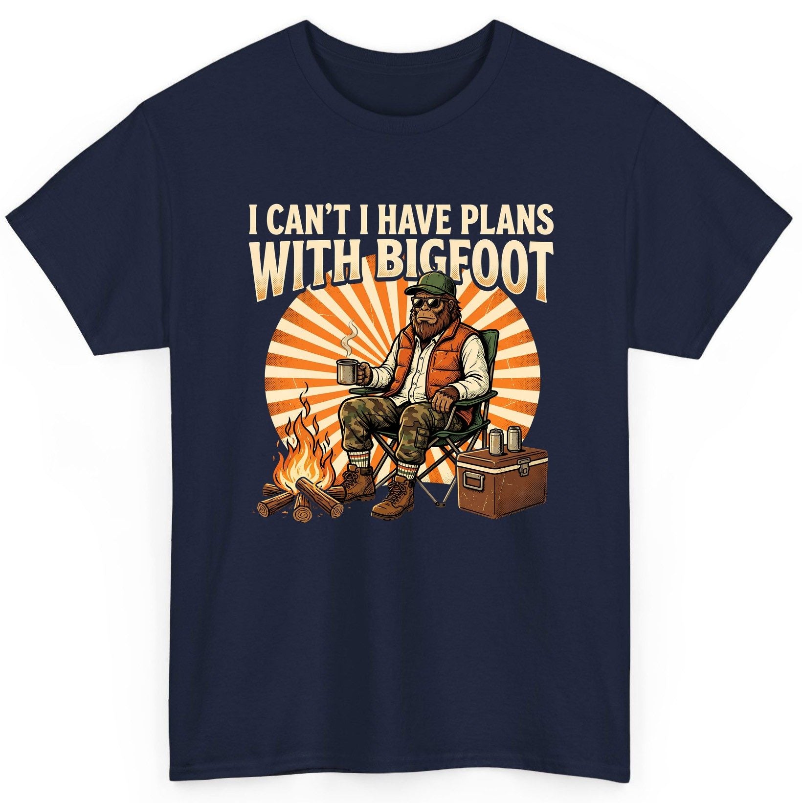 I Can't I Have Plans with Bigfoot bigfoot T-Shirt Navy product mockup